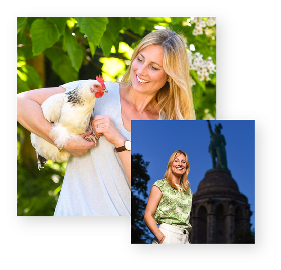 Verena Mertens mit Huhn